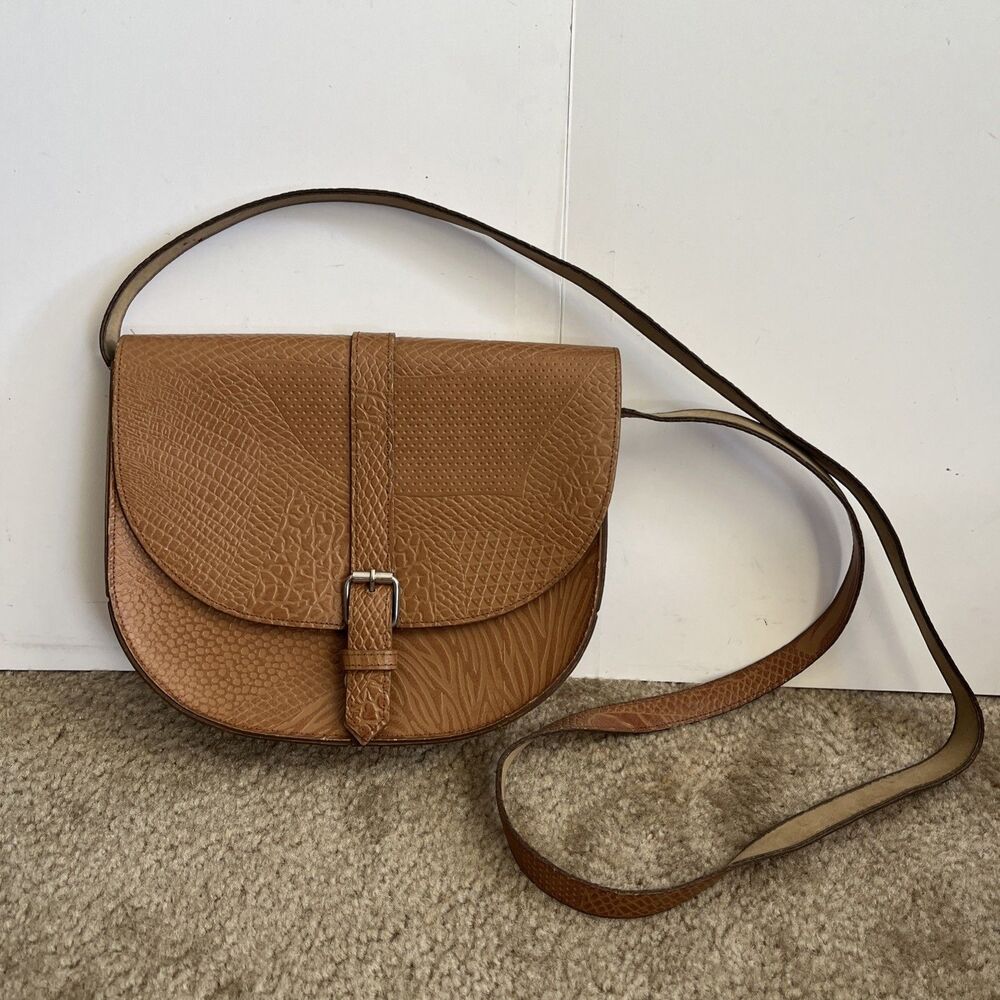 Vintage Embossed Crocodile Cross body Purse Brown Academic Ivy League Business